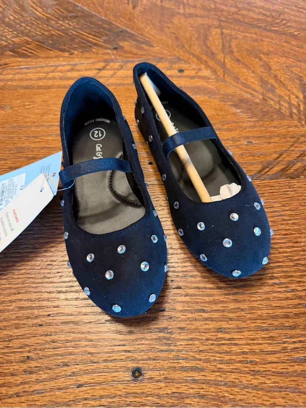 Girls black Mary Jane Flats with Gem Accents sz 12